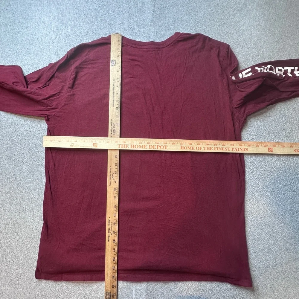 The North Face T-Shirt Mens XXL Maroon Long Sleeve Graphic Logo Cotton Tee